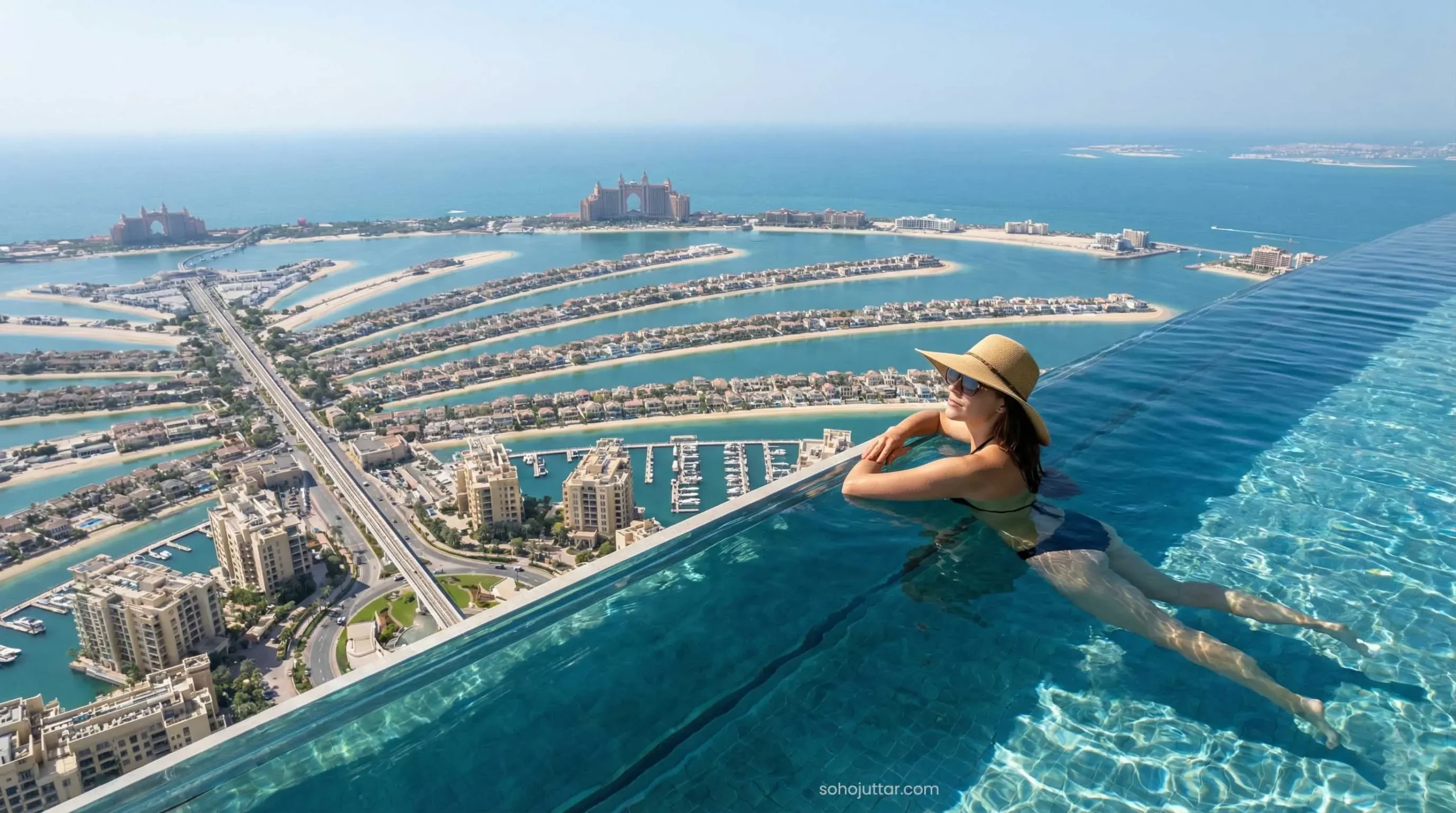 View of Palm Jumeirah from Aura Skypool Dubai