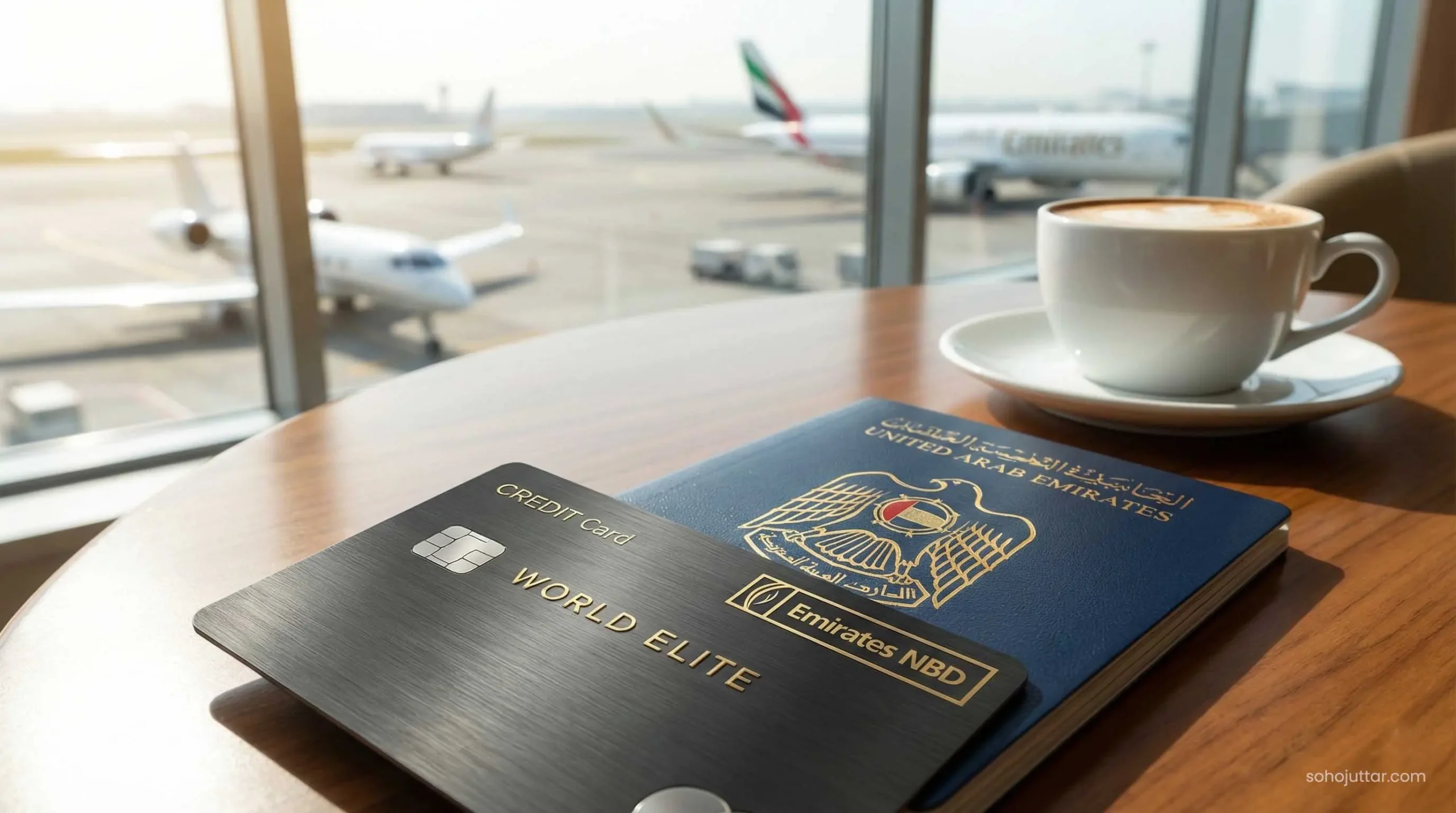 Using a premium UAE credit card for VIP airport lounge access in Dubai.