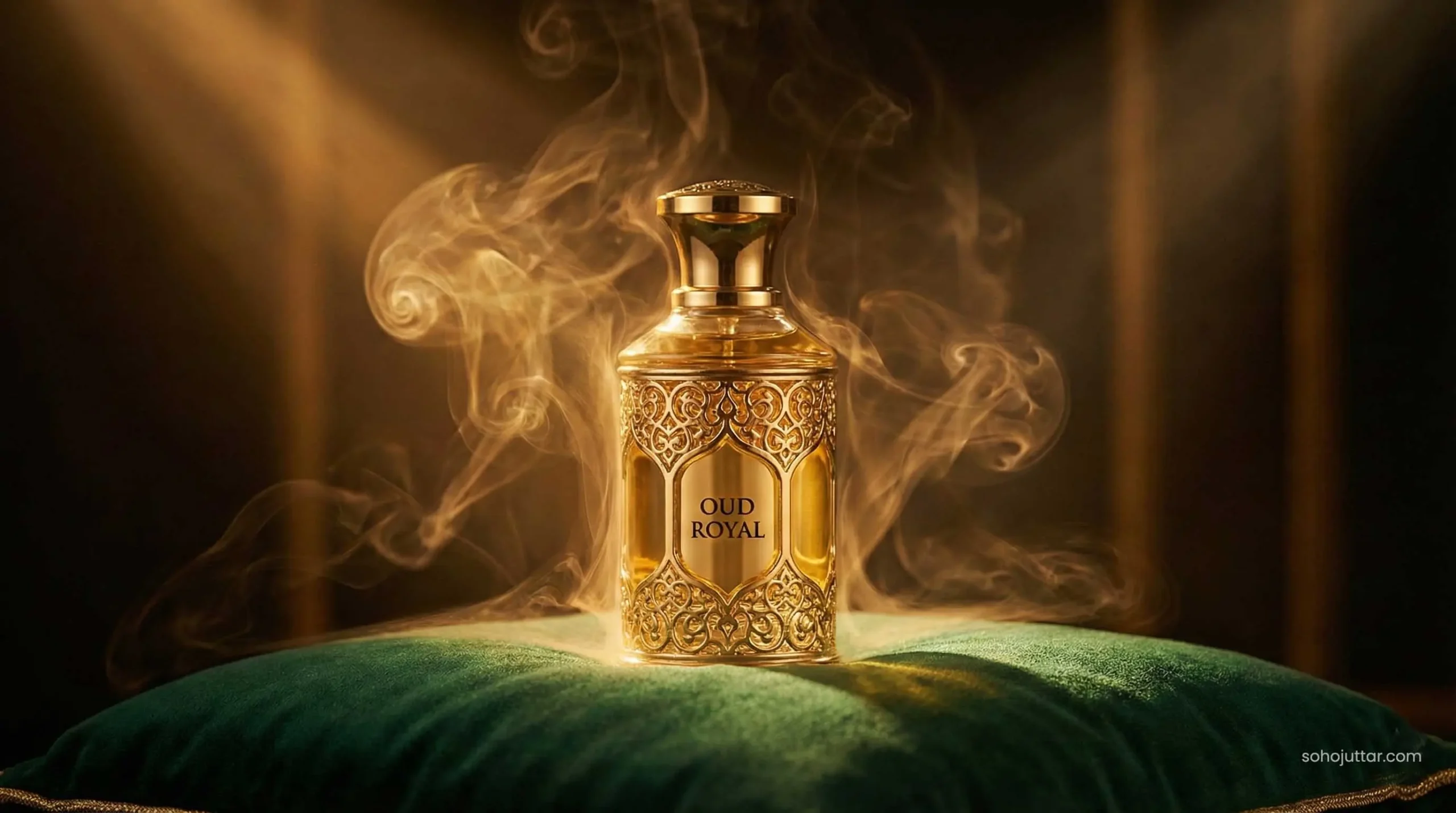 Premium golden Oud perfume bottle concept Dubai