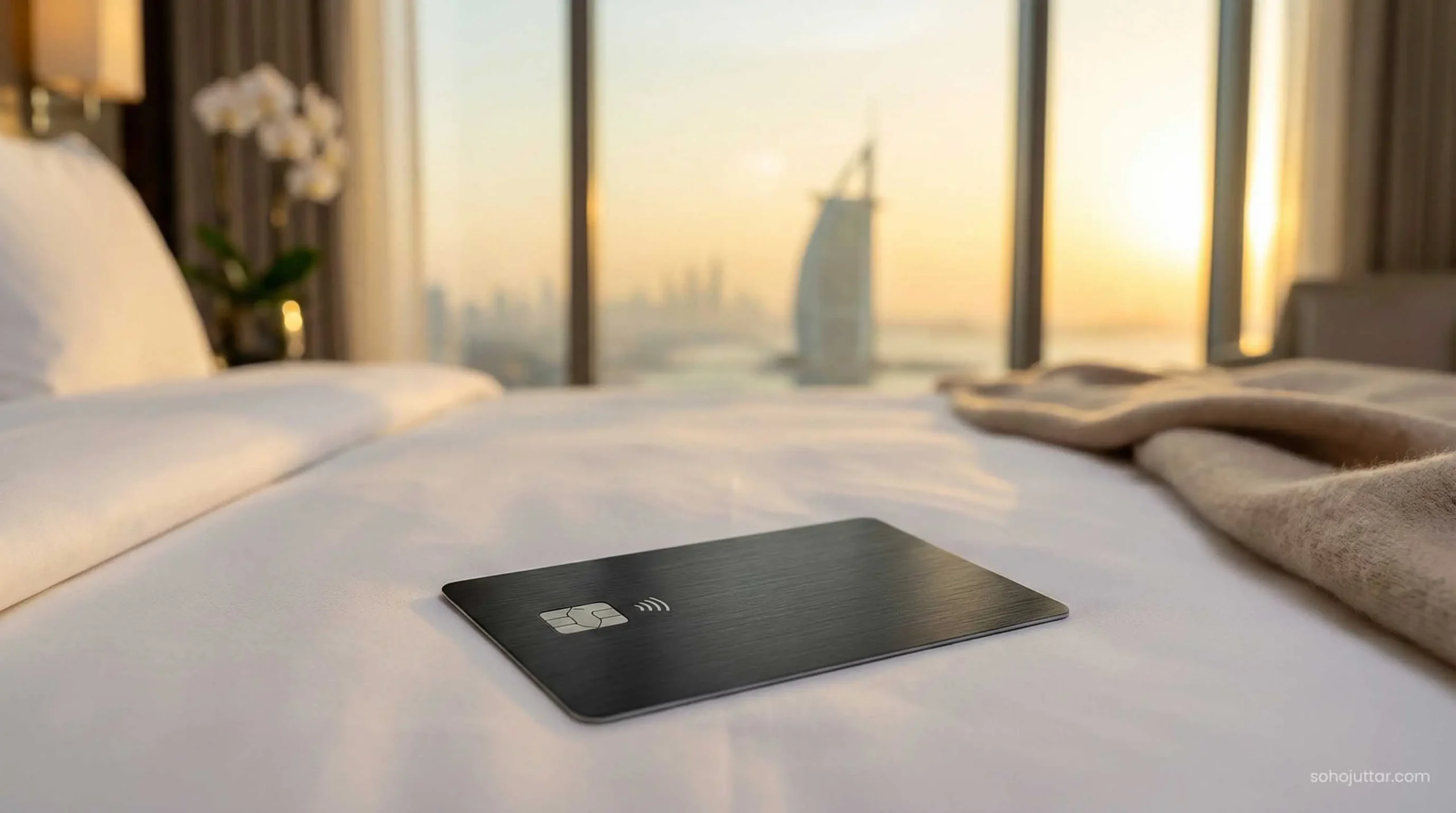 Using a premium travel credit card for luxury hotel upgrades in Dubai.