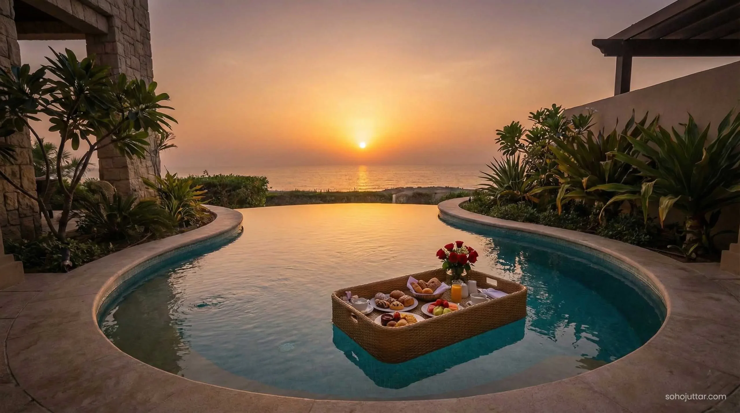 Romantic private pool villa in UAE with floating breakfast