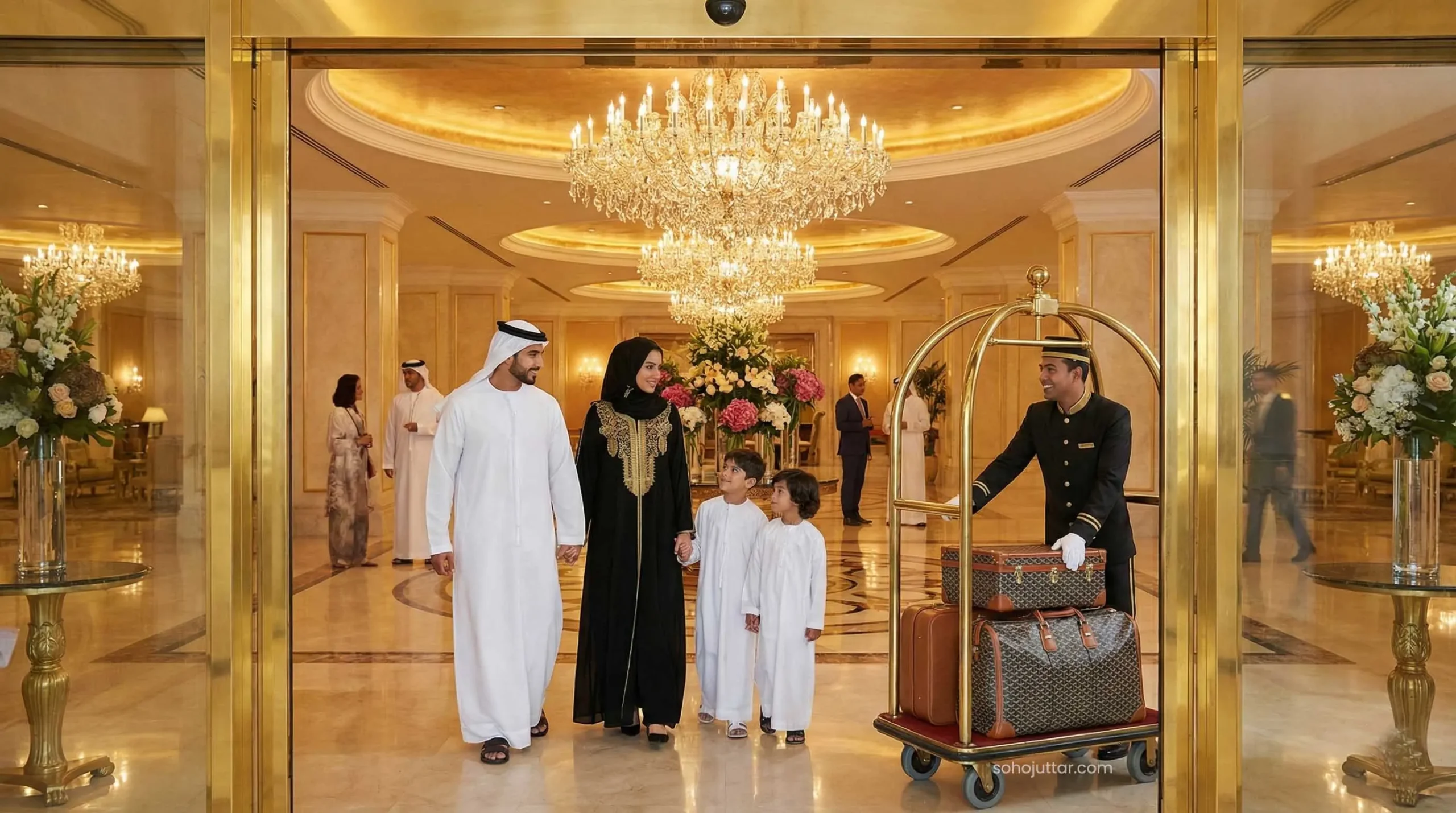 GCC family checking into a luxury 5-star hotel in Dubai for Eid.