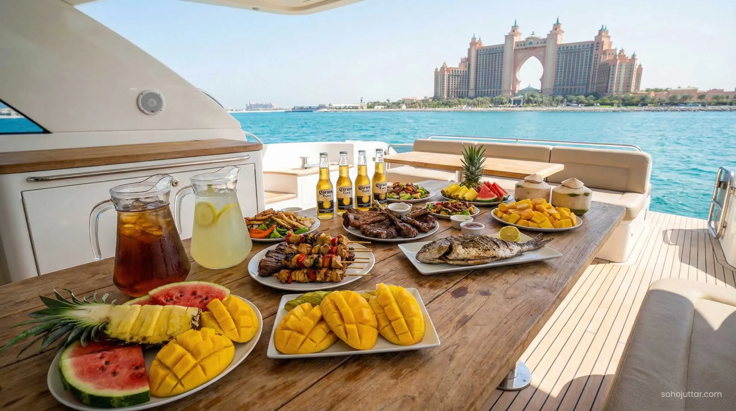 BBQ food and drinks on a private yacht rental in Dubai