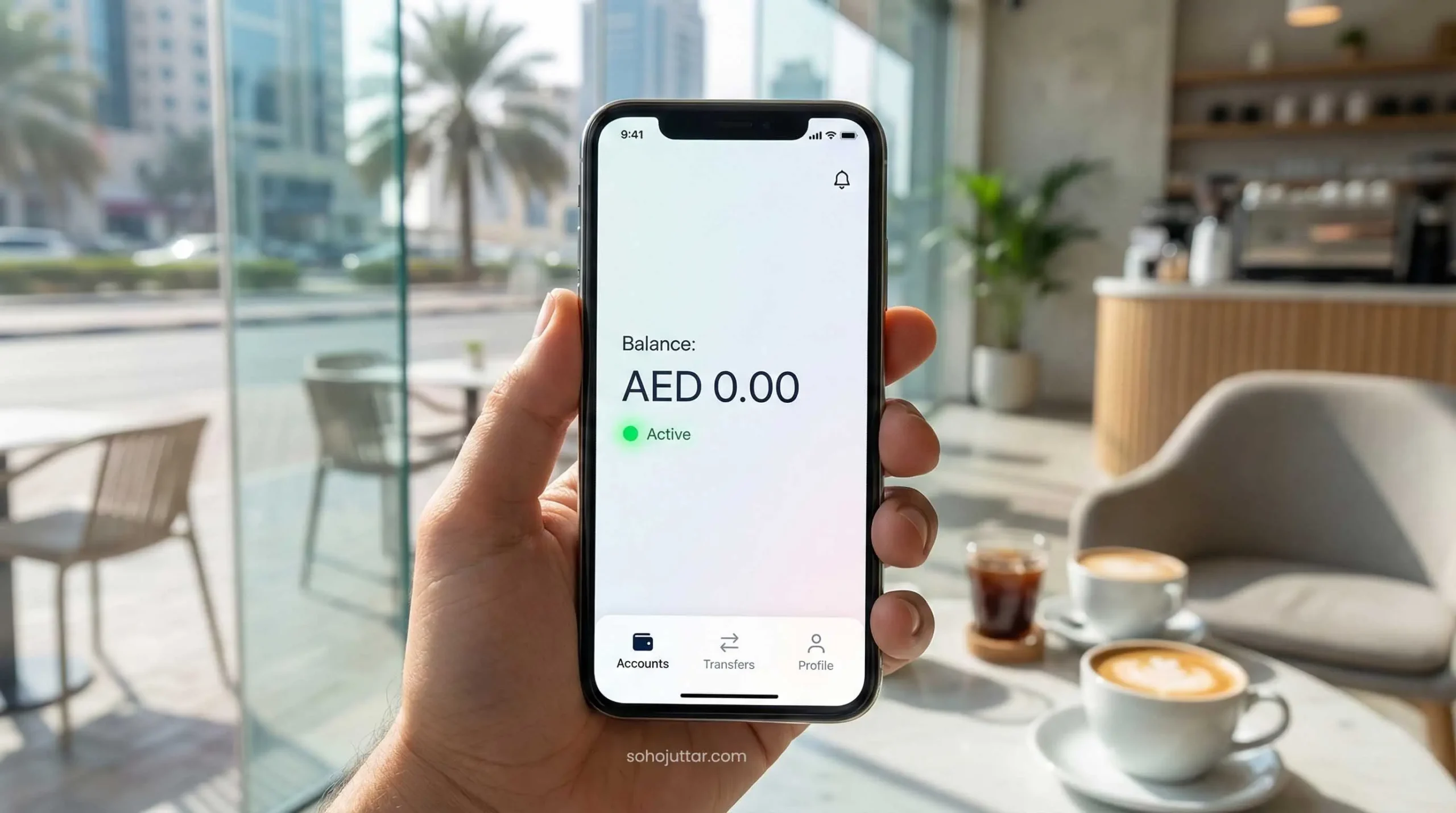 Zero balance digital bank account app interface UAE